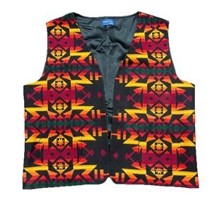 Pendleton Wool Southwestern Geometric Vest Black Red Orange Men's XXL Vintage